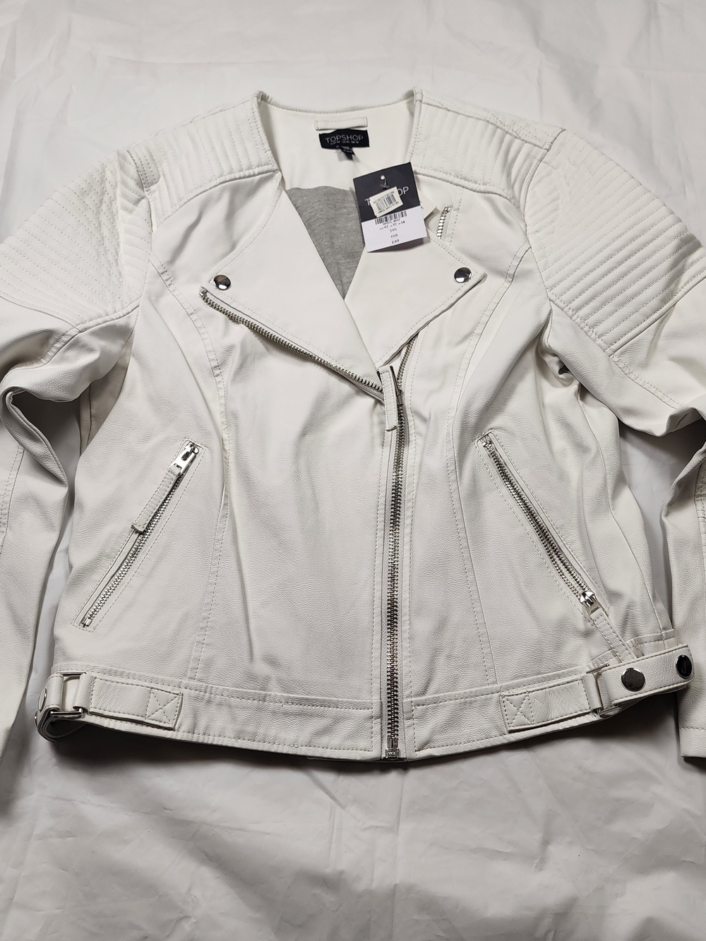 Topshop White Moto Jacket - Asymmetrical Zip Women's Coat Size 10